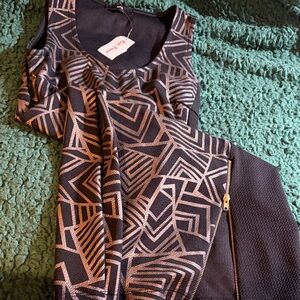 Black Geometric Print Sleeveless Dress with Side Zip